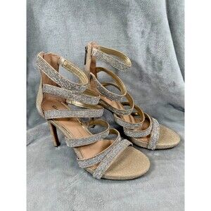 Gianni Bini Rubaleigh Womens Strappy Gold Heels Rhinestone SZ 8 Prom Formal Date